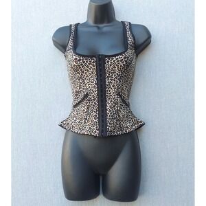 Leopard Print Hook Front Bustier Tank Top M Y2K Animalpunk Streetwear Edgy